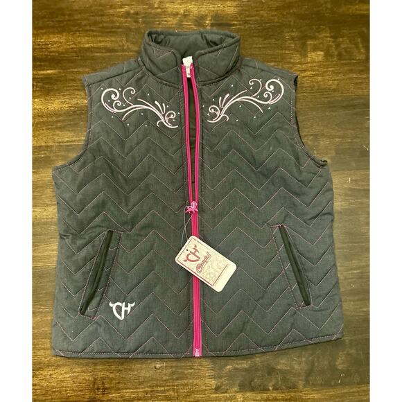 Cowgirl Hardware Other - Cowgirl Hardware Brown Pink Embroidered Quilted Vest Girls Size L 10/12 NWT $50